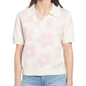 & other stories pink flower polo shirt size small